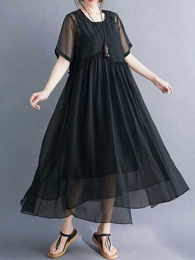 Embroidered Silk A-line Dress
