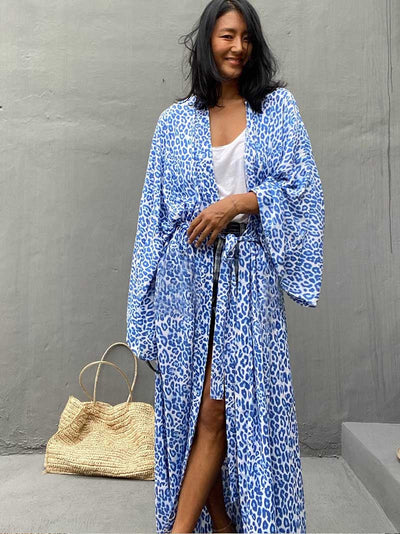 Evatrends cotton gown robe printed kimonos, Outerwear, Rayon 100%, Nightwear, long kimono, Board Sleeves, different color, loose fitting, Printed, fashionshow, kimono,