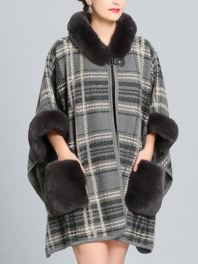 Feeling Fluffery Plaid Print Plus Size Cape Cardigan