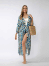 Evatrends cotton gown robe printed kimonos, Outerwear, polyester, Nightwear, long kimono, Board Sleeves, loose fitting, printed, Belted