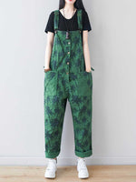 Dungarees cotton denim Printed ,vintage retro style overall, Adjustable straps, double side pockets, comfortable overall