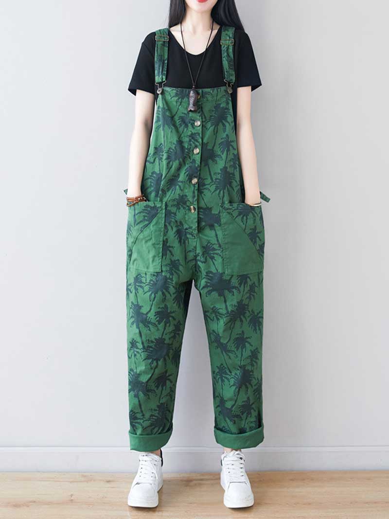 Dungarees cotton denim Printed ,vintage retro style overall, Adjustable straps, double side pockets, comfortable overall