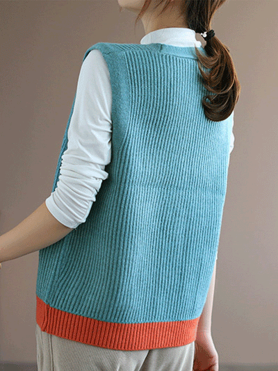 Blue Moon V-neck Knitted Vest Waistcoat Cardigan Sweater
