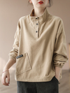 Women's Fashionable Sweater Jacket Loose High Collar Long Sleeve Button Top