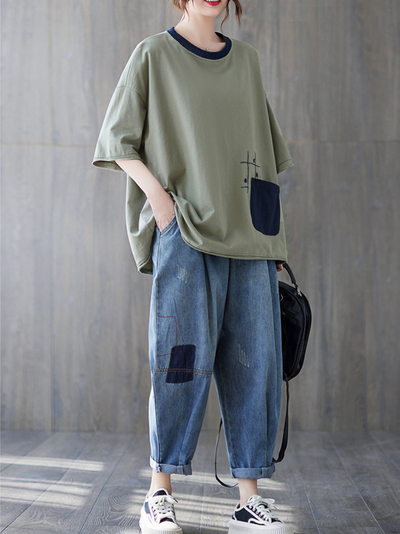 Women's Green Round Neck Top