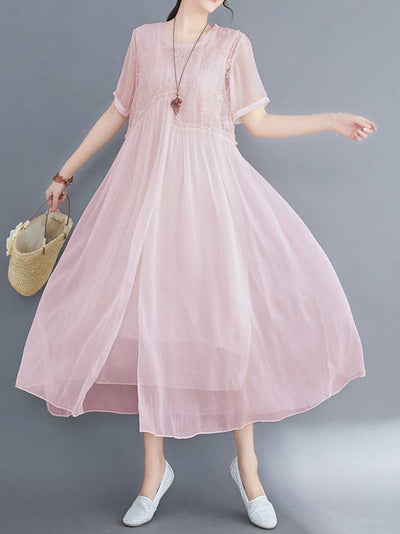 Embroidered Silk A-line Dress