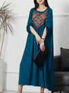 Women's Blue Embroidered Midi-Dress