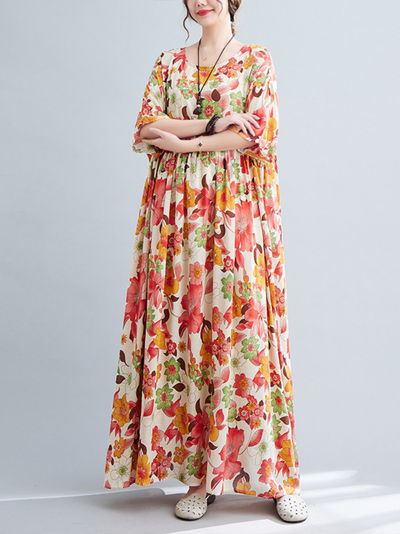 Beach Lunch Lounge Women’s Smocked Printed Flower Dress