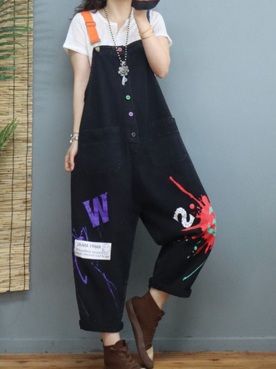 Women's Black Denim Overalls