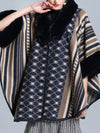 Stripe Bordeus Fluffy Neck Plus Size Cape Cardigan