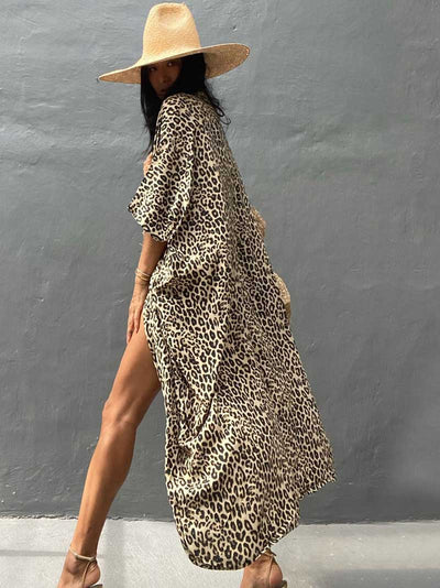 Evatrends cotton gown robe printed kimonos, Outerwear, Nightwear, Rayon, Board Sleeves, Different colors, Leopard print,