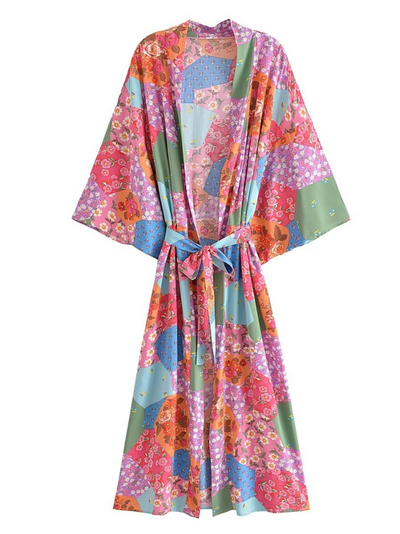 women's pink long belt kimono