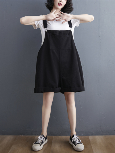 Women Cotton Dungarees Casual Overalls Loose Baggy Overalls Jumpsuit Dress