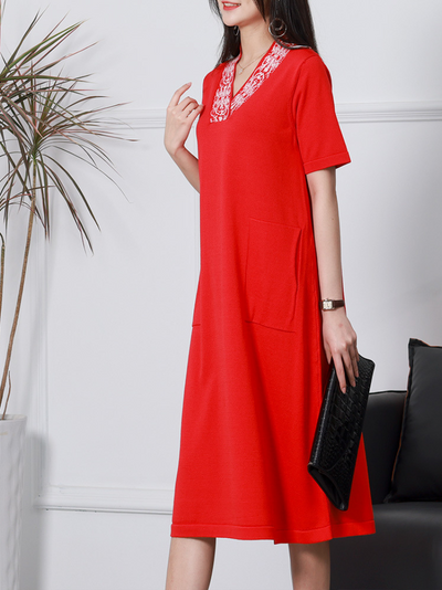 Women's Short-Sleeves Midi-Dress