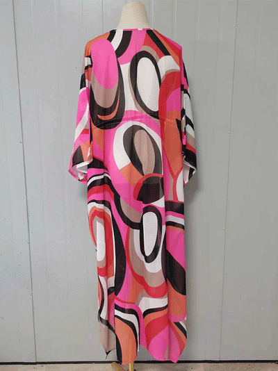 Evatrends cotton gown robe printed kimonos, Outerwear, polyester, Nightwear, long kimono, Board Sleeves, loose fitting, printed, Belted