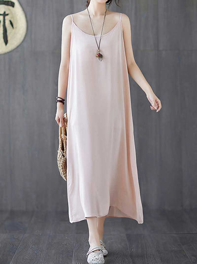 Plain Cotton Sleeveless A-Line Dress