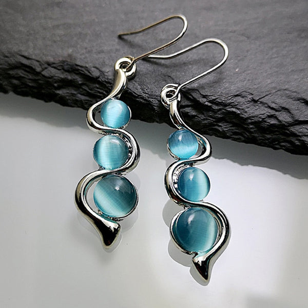 Moda Beade Resin Stone Blue Moonstone Twisting Pendientes