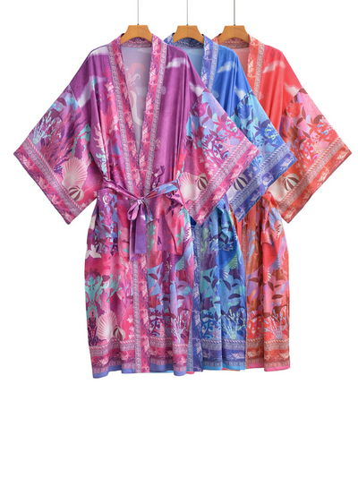 women's Autumn Stylish Multi-Color Mermaid Print Cardigan kimono