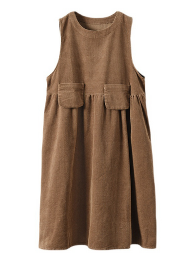 Women's Corduroy Coffee A-Line Dress