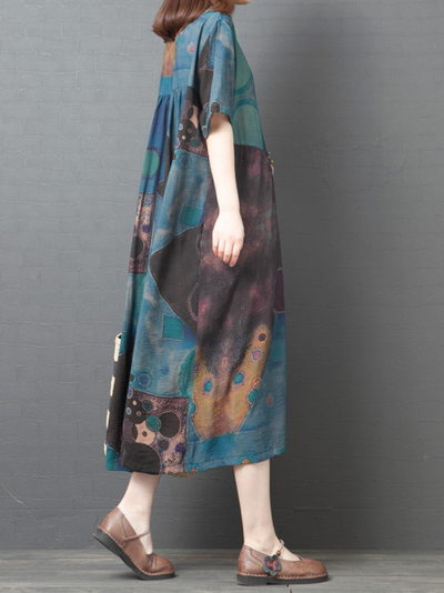 women's blue A-line dress