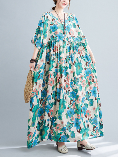 Beach Lunch Lounge Women’s Smocked Printed Flower Dress