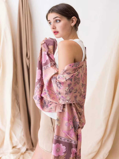 Evatrends cotton gown robe printed kimonos, Outerwear, Cotton, Viscose, Nightwear, long kimono, Bordered sleeves & bottom, Kimono Broad Long sleeves, loose fitting, Floral Bohemian Print, Belted