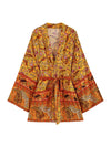 Night Wear Floral Print Yellow Cotton Short Kimono Gown Robe