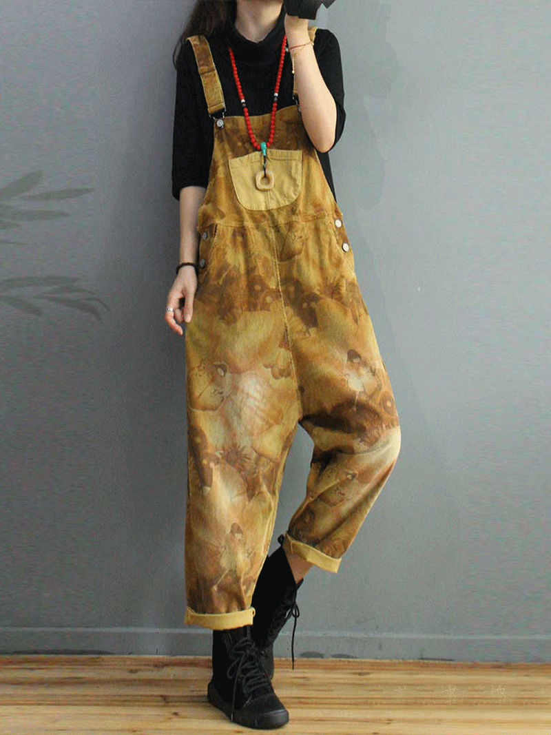 Dungarees cotton, vintage retro style overall,  corduroy, tie-dye print, pockets