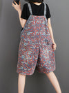 Dungarees cotton denim, vintage retro style overall, double side pocket, printed