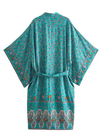 Evatrends cotton gown robe printed kimonos, Outerwear, Cotton, Nightwear, Long kimono, Board Sleeves, loose fitting, Printed, Floral, Belted