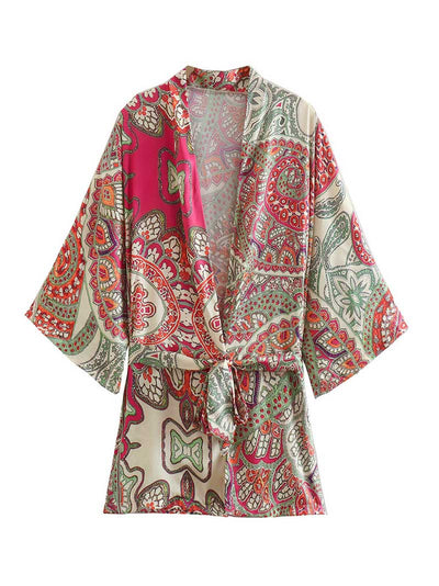 Women's Wear Multicolor Jacket Style Printed Kimono Gown Duster Robe