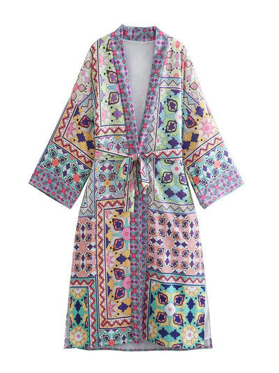 Printed Multicolor Kimono Gown Duster Robe