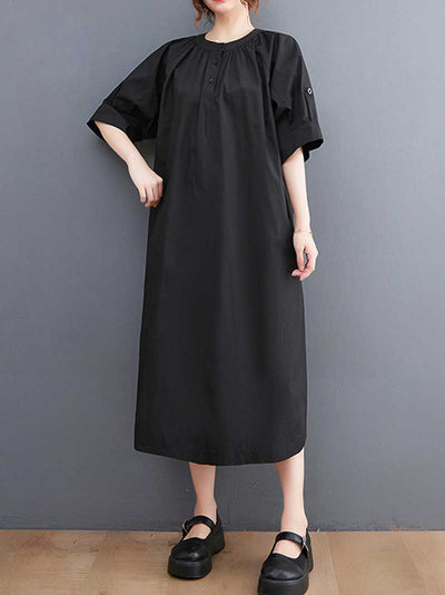 Evatrends Round-Neck Cotton Short Sleeve  A-Line  Dress