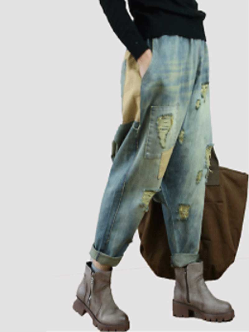 Stay Happy Patch Denim Baggy-Hose