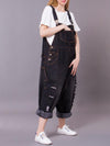 Dungarees, denim ripped , retro style overall, side and back pockets, ripped