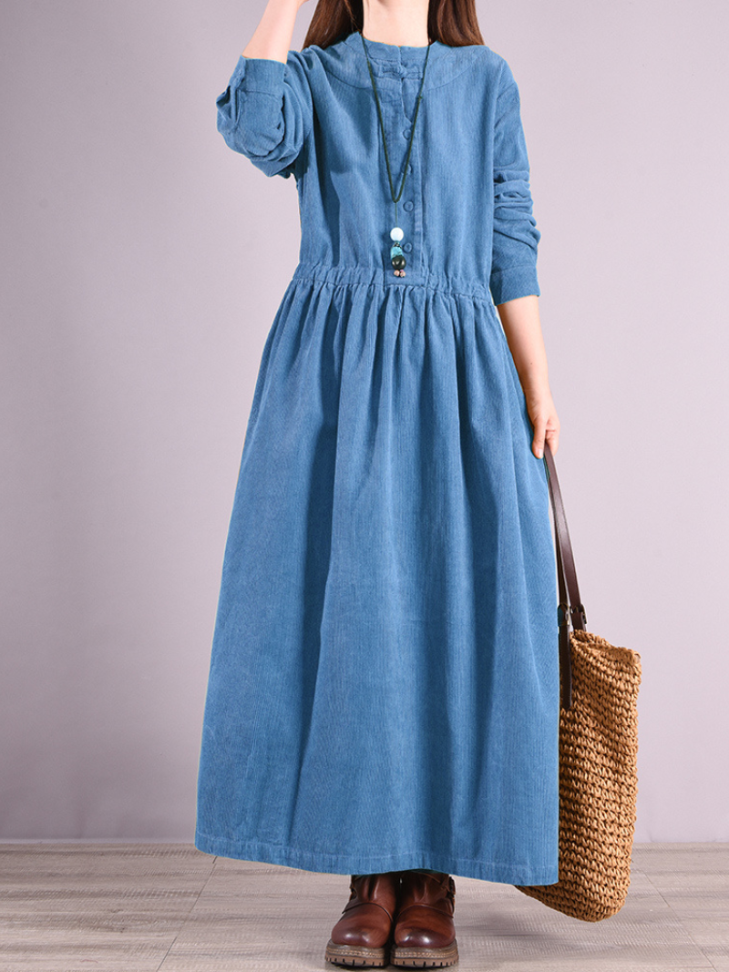 Women''s Blue Velvet Corduroy Dress