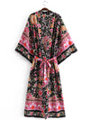 Evatrends cotton gown robe printed kimonos, Outerwear, cotton, Nightwear, long kimono, Board Sleeves, loose fitting, Floral Print , Belted