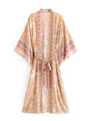 Beachwear Floral Print Multicolor Color Cotton Long Length Gown Kimono Duster Robe
