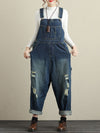 Dungarees cotton denim ripped jeans floral vintage retro style overall