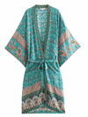 Evatrends cotton gown robe printed kimonos, Gown style, Outerwear, 100% Cotton, Nightwear, Long kimono, Board Sleeves, Blue, loose fitting, Printed, Belted