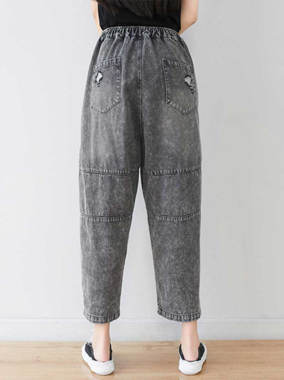 Evatrends Denim Pants, Bottom, Double side Pockets, Elastic Waist, Baggy Pants, Cropped Pant, Floral print