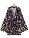Evatrends cotton gown robe printed kimonos, Outerwear, Cotton, Nightwear, Partywear, Short kimono, Board Sleeves, loose fitting, Printed, Floral, Belted, Black Color