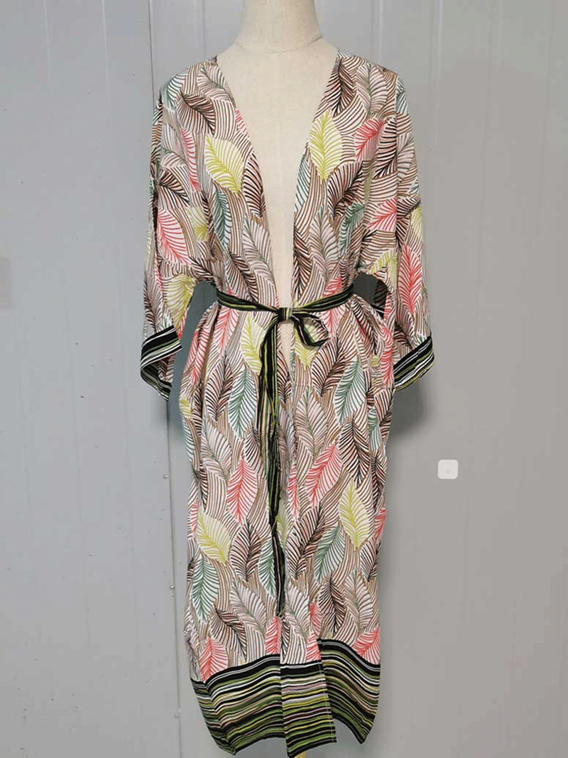 Evatrends cotton gown robe printed kimonos, Outerwear, Polyester, Nightwear, long kimono, long Sleeves, loose fitting, Paisely print, printed