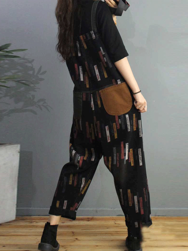 Dungarees cotton denim ripped, vintage retro style overall, Non-Stretchable, Patchwork