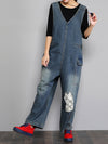 Dungarees cotton denim ripped jeans floral vintage retro style overall