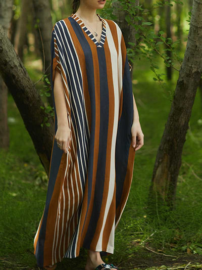 Stripes Print Half Sleeves Kaftan Dress