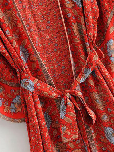 Evatrends cotton gown robe printed kimonos, Outerwear, Cotton Viscose, Nightwear,  long kimono, Long Sleeves, loose fitting, Floral Print, Belted