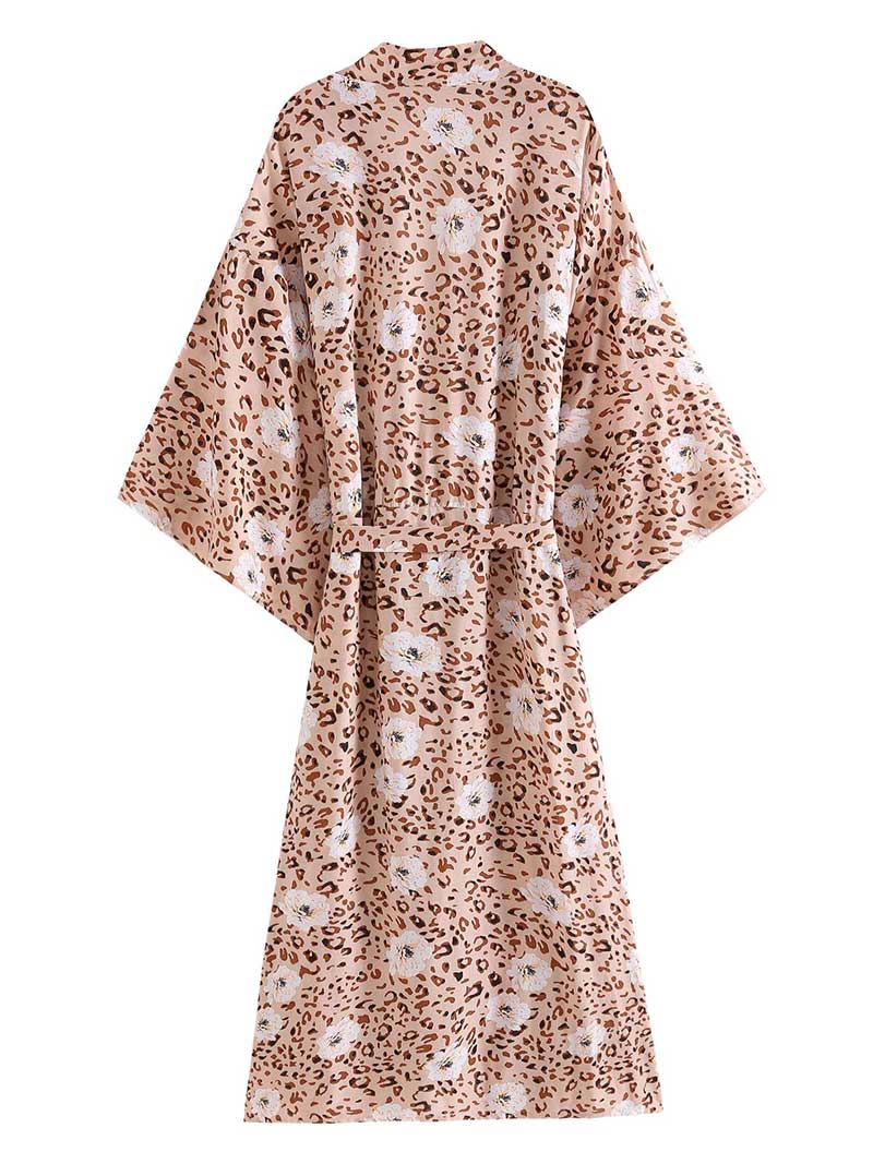 Evatrends cotton gown robe printed kimonos, Outerwear, Cotton, Beach wear, Long kimono, Board Sleeves, loose fitting, Printed, Leopard Print, Belted