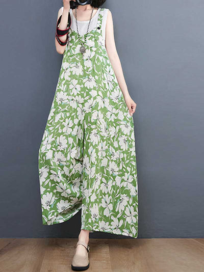 Floral Print Cotton Wide-Leg Jumpsuit