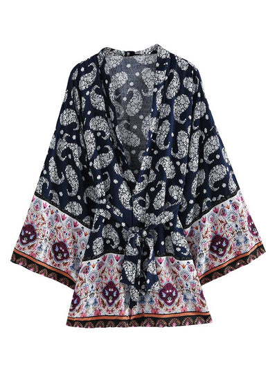 Paisley Print Short Length Kimono Gown Robe